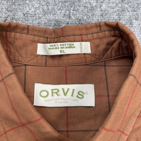 Orvis Mens Size XL Long Sleeve Button Front Brown Plaid 100% Cotton - Picture 4 of 9